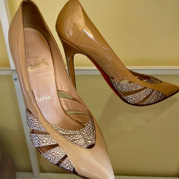 Christian Louboutin with Swarovski Crystals Nude Patent Leather Pumps - Picture 2 of 11